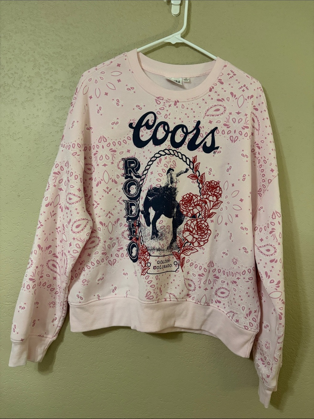 Coors Rodeo Pink Bandana Print Crewneck Sweatshirt